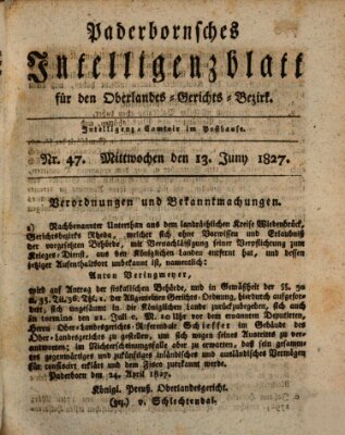 Paderbornsches Intelligenzblatt Mittwoch 13. Juni 1827