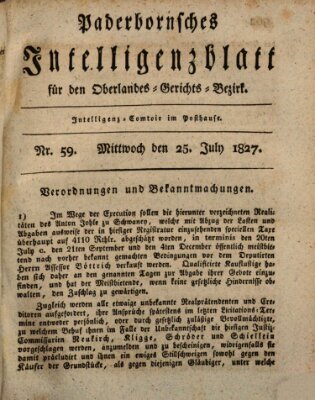 Paderbornsches Intelligenzblatt Mittwoch 25. Juli 1827