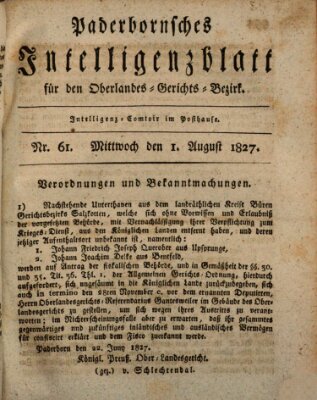 Paderbornsches Intelligenzblatt Mittwoch 1. August 1827