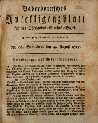 Paderbornsches Intelligenzblatt Samstag 4. August 1827