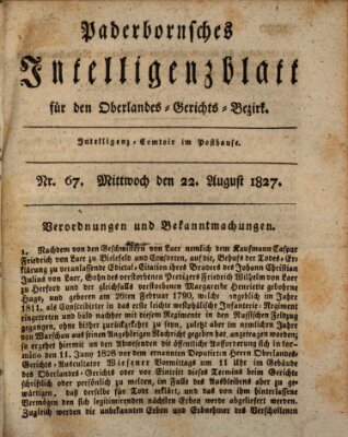 Paderbornsches Intelligenzblatt Mittwoch 22. August 1827