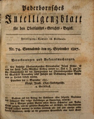 Paderbornsches Intelligenzblatt Samstag 15. September 1827