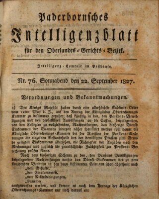 Paderbornsches Intelligenzblatt Samstag 22. September 1827