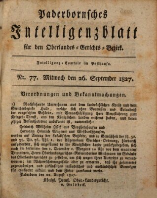 Paderbornsches Intelligenzblatt Mittwoch 26. September 1827