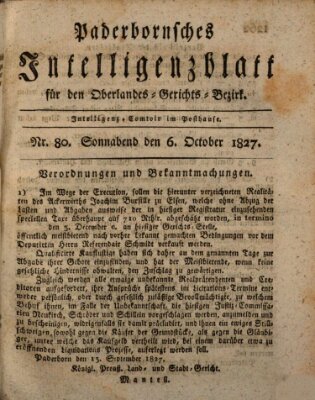 Paderbornsches Intelligenzblatt Samstag 6. Oktober 1827