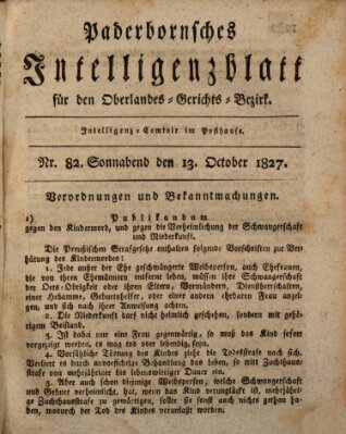 Paderbornsches Intelligenzblatt Samstag 13. Oktober 1827