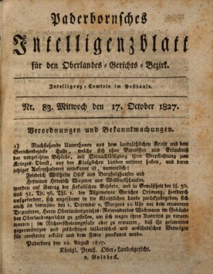 Paderbornsches Intelligenzblatt Mittwoch 17. Oktober 1827