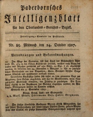 Paderbornsches Intelligenzblatt Mittwoch 24. Oktober 1827