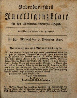 Paderbornsches Intelligenzblatt Mittwoch 7. November 1827