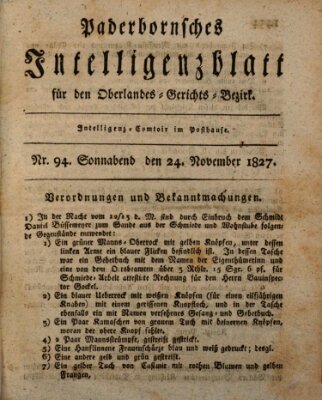 Paderbornsches Intelligenzblatt Samstag 24. November 1827