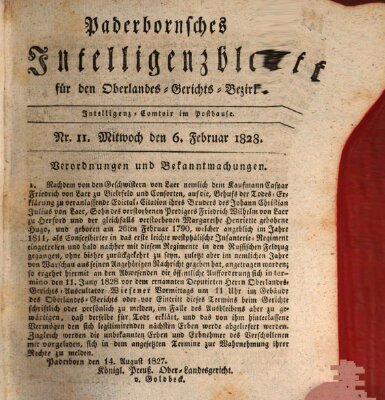 Paderbornsches Intelligenzblatt Mittwoch 6. Februar 1828