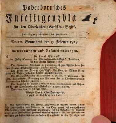 Paderbornsches Intelligenzblatt Samstag 9. Februar 1828