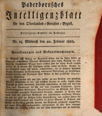 Paderbornsches Intelligenzblatt Mittwoch 20. Februar 1828