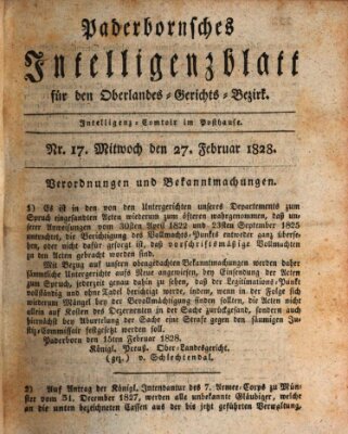 Paderbornsches Intelligenzblatt Mittwoch 27. Februar 1828