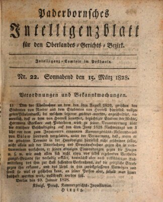 Paderbornsches Intelligenzblatt Samstag 15. März 1828