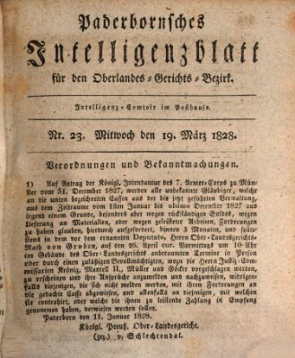 Paderbornsches Intelligenzblatt Mittwoch 19. März 1828