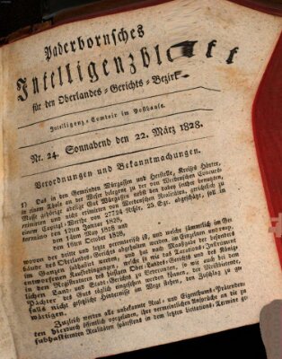 Paderbornsches Intelligenzblatt Samstag 22. März 1828