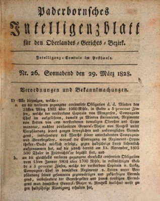 Paderbornsches Intelligenzblatt Samstag 29. März 1828