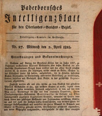 Paderbornsches Intelligenzblatt Mittwoch 2. April 1828