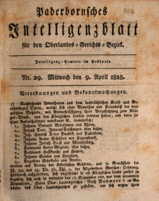 Paderbornsches Intelligenzblatt Mittwoch 9. April 1828