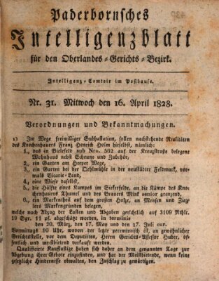 Paderbornsches Intelligenzblatt Mittwoch 16. April 1828