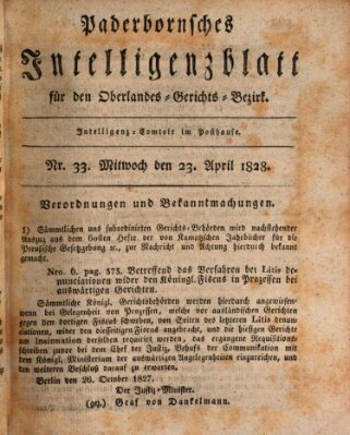 Paderbornsches Intelligenzblatt Mittwoch 23. April 1828