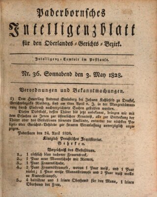 Paderbornsches Intelligenzblatt Samstag 3. Mai 1828