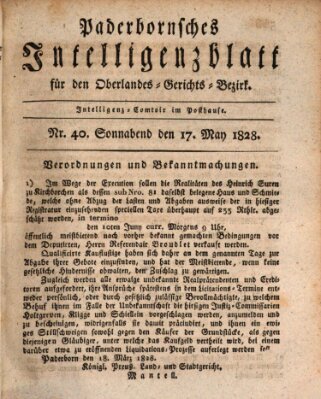 Paderbornsches Intelligenzblatt Samstag 17. Mai 1828