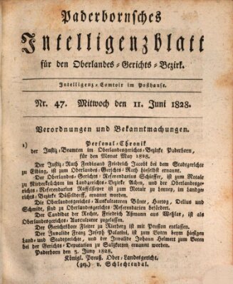 Paderbornsches Intelligenzblatt Mittwoch 11. Juni 1828