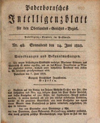 Paderbornsches Intelligenzblatt Samstag 14. Juni 1828