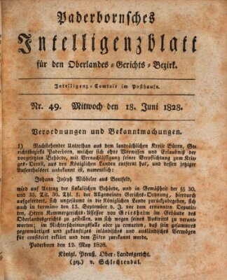 Paderbornsches Intelligenzblatt Mittwoch 18. Juni 1828