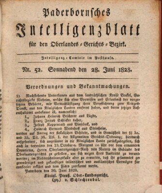 Paderbornsches Intelligenzblatt Samstag 28. Juni 1828