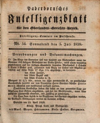 Paderbornsches Intelligenzblatt Samstag 5. Juli 1828