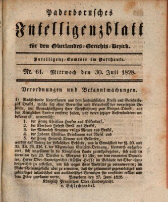 Paderbornsches Intelligenzblatt Mittwoch 30. Juli 1828