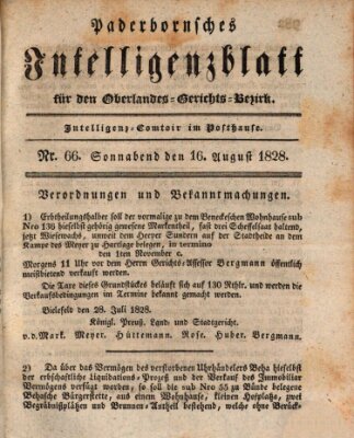 Paderbornsches Intelligenzblatt Samstag 16. August 1828