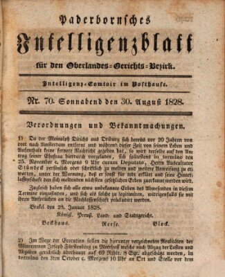 Paderbornsches Intelligenzblatt Samstag 30. August 1828