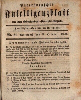 Paderbornsches Intelligenzblatt Mittwoch 8. Oktober 1828