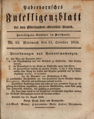 Paderbornsches Intelligenzblatt Mittwoch 15. Oktober 1828