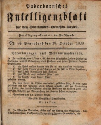 Paderbornsches Intelligenzblatt Samstag 18. Oktober 1828