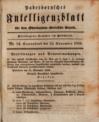 Paderbornsches Intelligenzblatt Samstag 22. November 1828