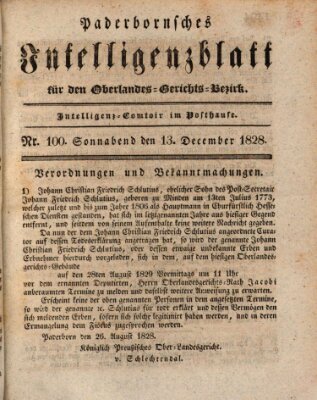 Paderbornsches Intelligenzblatt Samstag 13. Dezember 1828