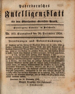 Paderbornsches Intelligenzblatt Samstag 20. Dezember 1828