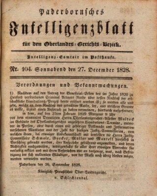 Paderbornsches Intelligenzblatt Samstag 27. Dezember 1828