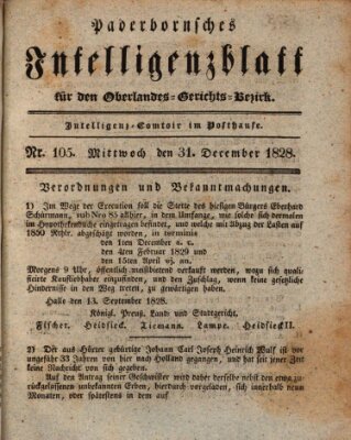 Paderbornsches Intelligenzblatt Mittwoch 31. Dezember 1828