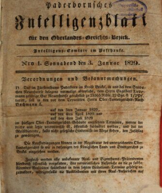 Paderbornsches Intelligenzblatt Samstag 3. Januar 1829