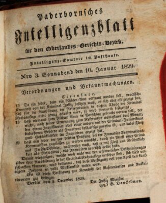 Paderbornsches Intelligenzblatt Samstag 10. Januar 1829