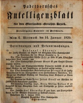 Paderbornsches Intelligenzblatt Mittwoch 14. Januar 1829