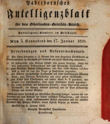 Paderbornsches Intelligenzblatt Samstag 17. Januar 1829