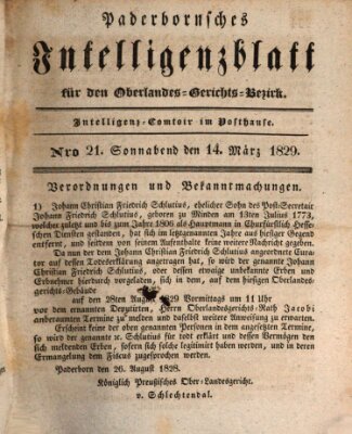Paderbornsches Intelligenzblatt Samstag 14. März 1829