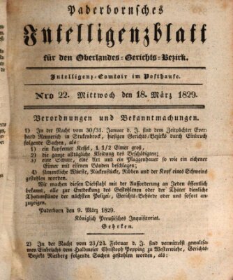 Paderbornsches Intelligenzblatt Mittwoch 18. März 1829